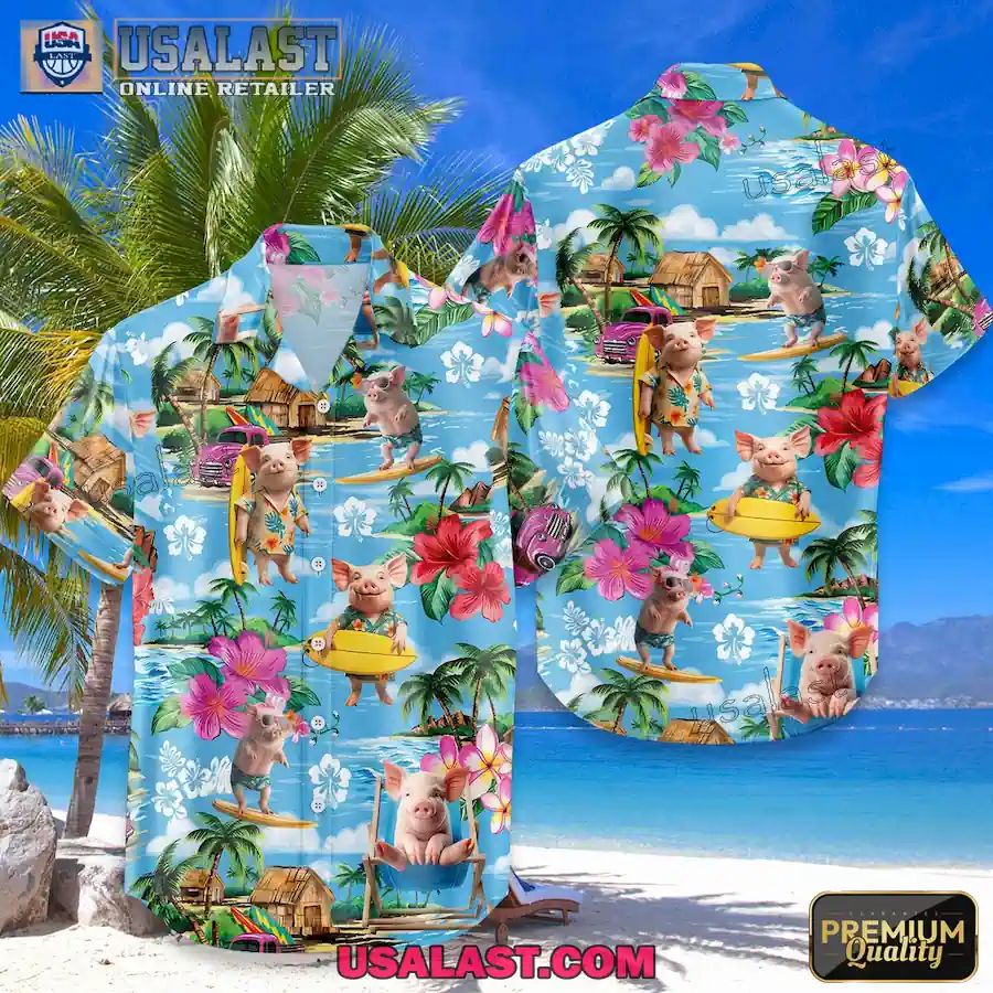 Surfing Pig Beach Tropical Hawaiian Shirt