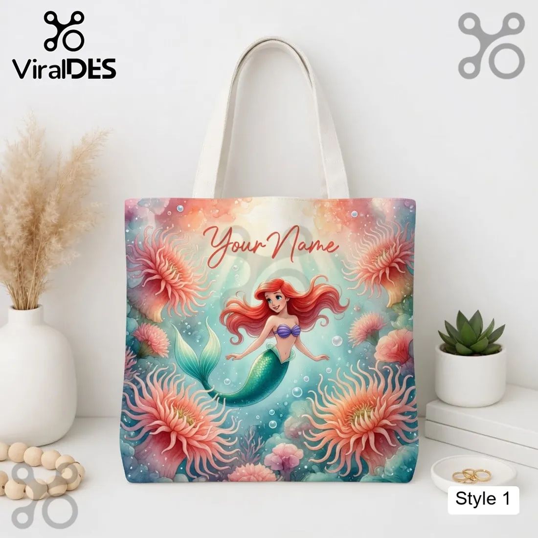 Ariel Little Mermaid Personalized Tote Bag