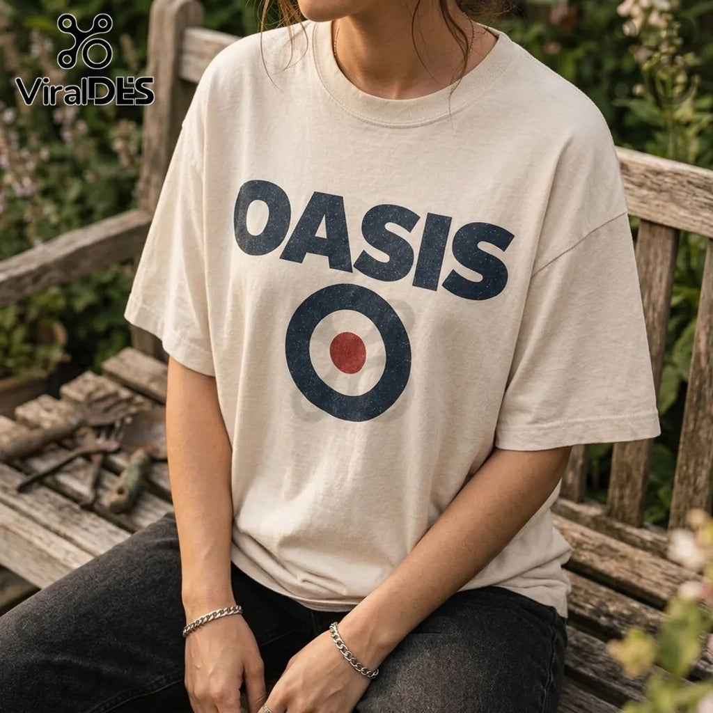 Oasis Band Liam and Noel Gallagher Beige T-Shirt