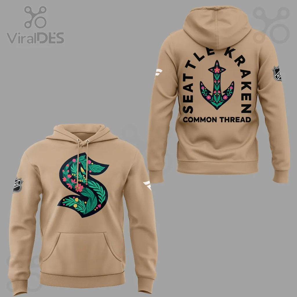Seattle Kraken Green Night Floral Common Thread Hoodie