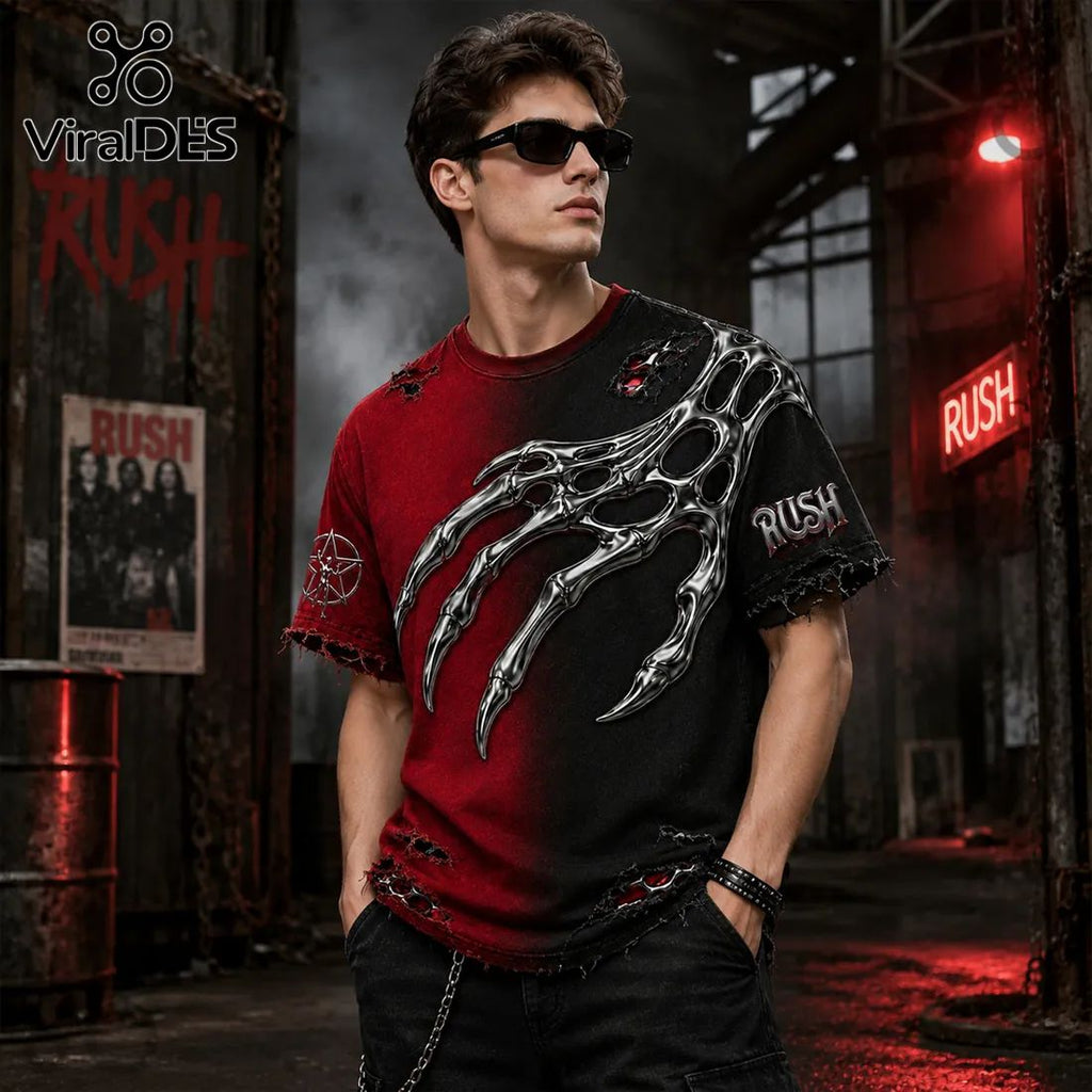 Rush Rock Band Red Black Distressed Premium Athletic T-Shirt