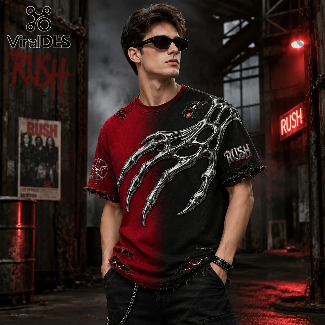 Rush Rock Band Red Black Distressed Premium Athletic T-Shirt