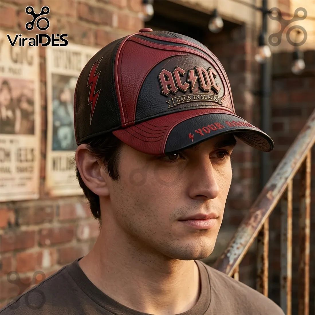 AC/DC Personalized Back In Black Faux Leather Baseball Cap