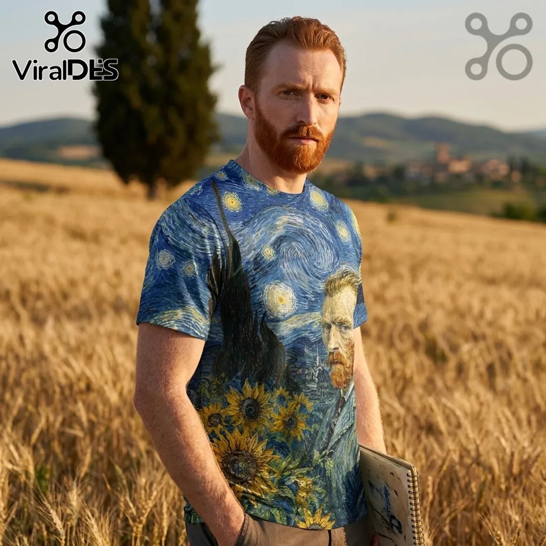 Vincent van Gogh Starry Night Wheat Field Art Portrait Collectible Shirt