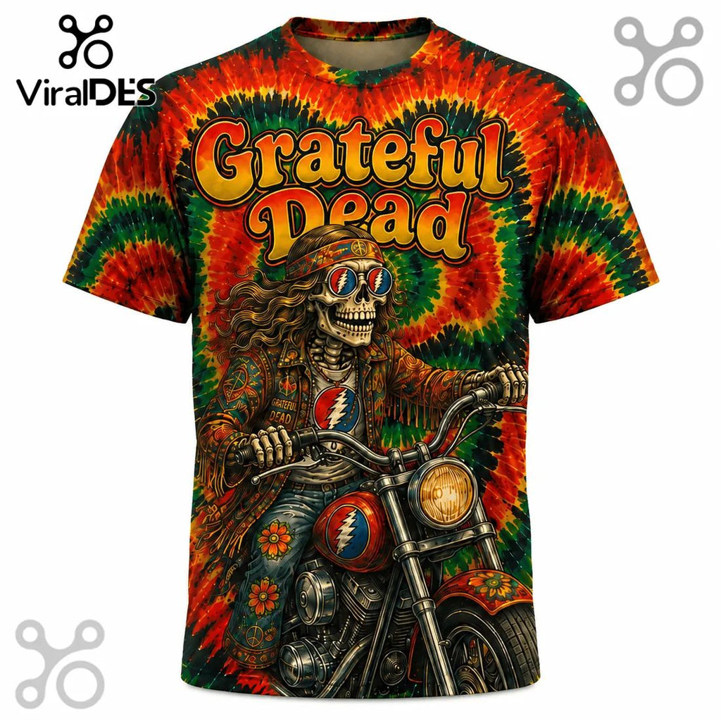 Grateful Dead Psychedelic Skeleton Motorcycle Rider Shirt