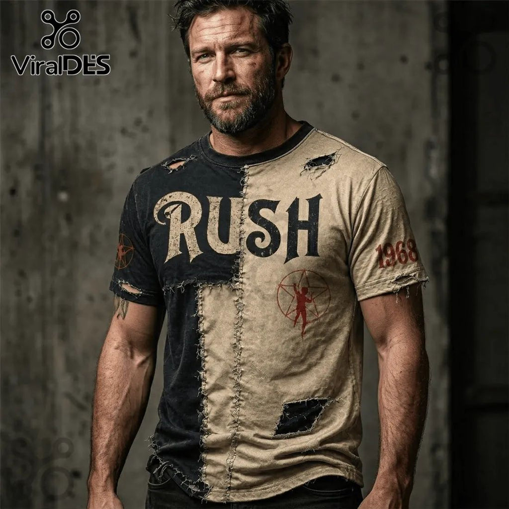 Rush Band 1968 Vintage Two-Tone Distressed T-Shirt