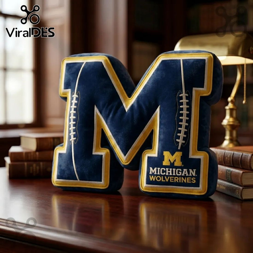 Michigan Wolverines Navy Blue Letter M Plush Pillow