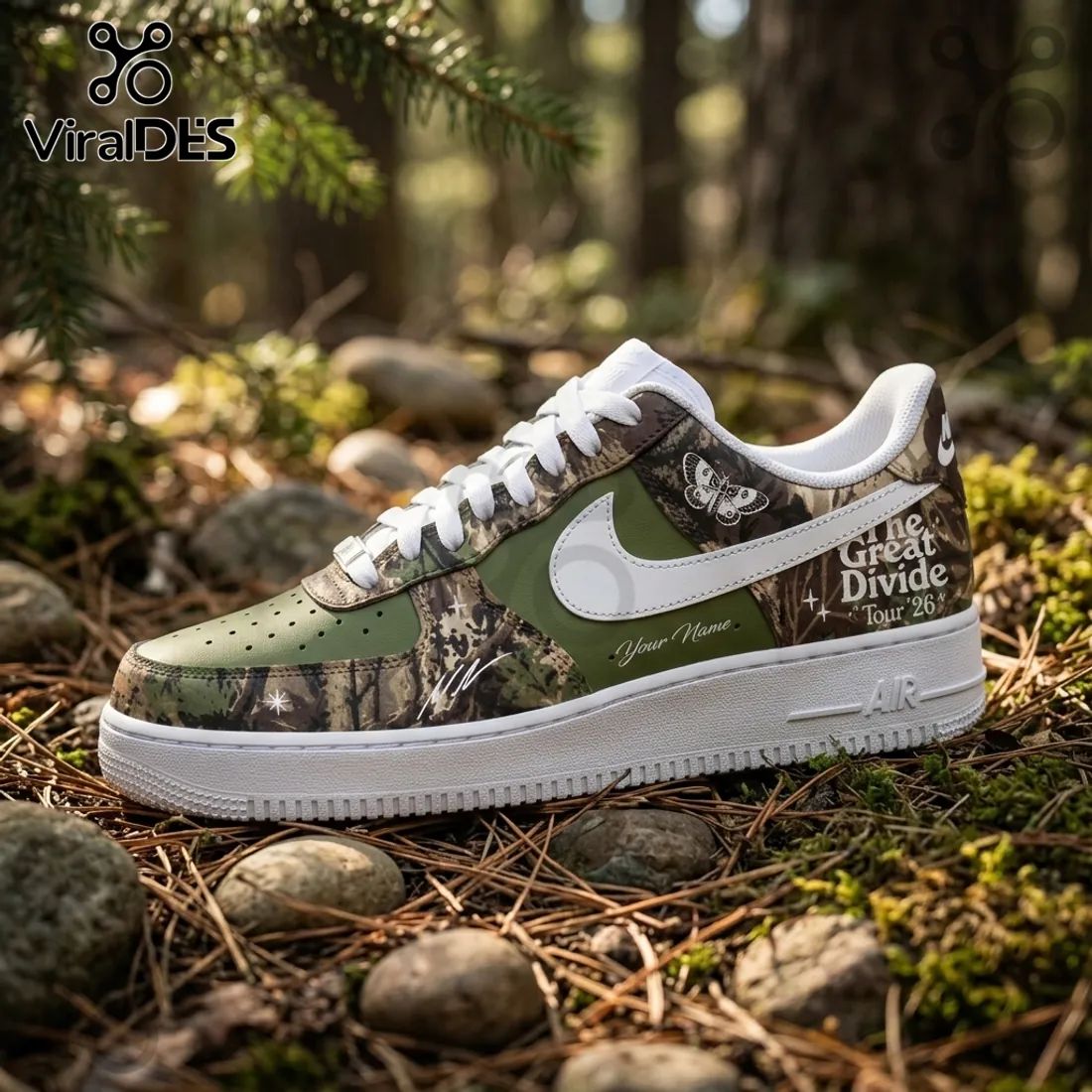 Noah Kahan The Great Divide Camo Air Force 1 Sneakers