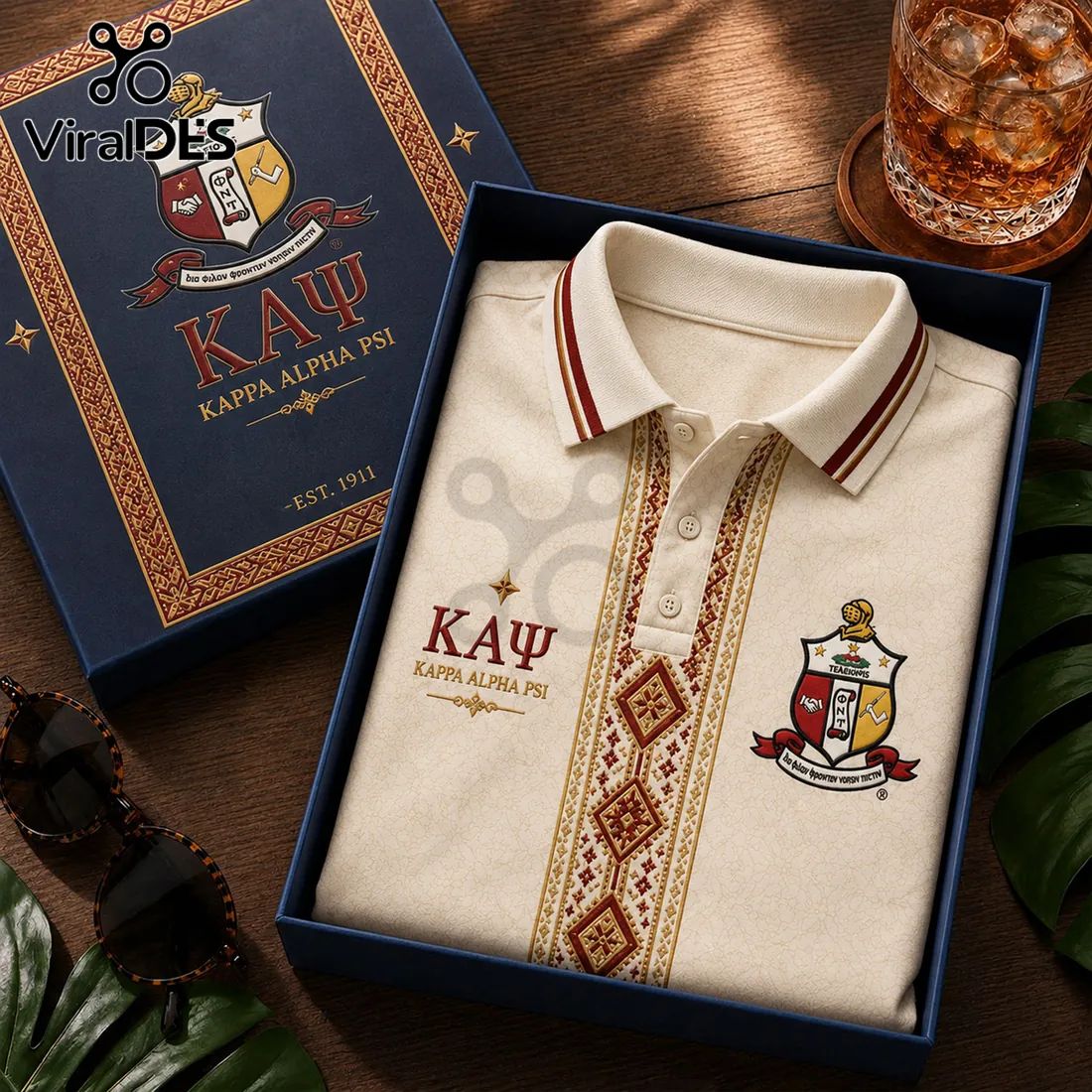Kappa Alpha Psi Cream Cultural Pattern Polo Shirt