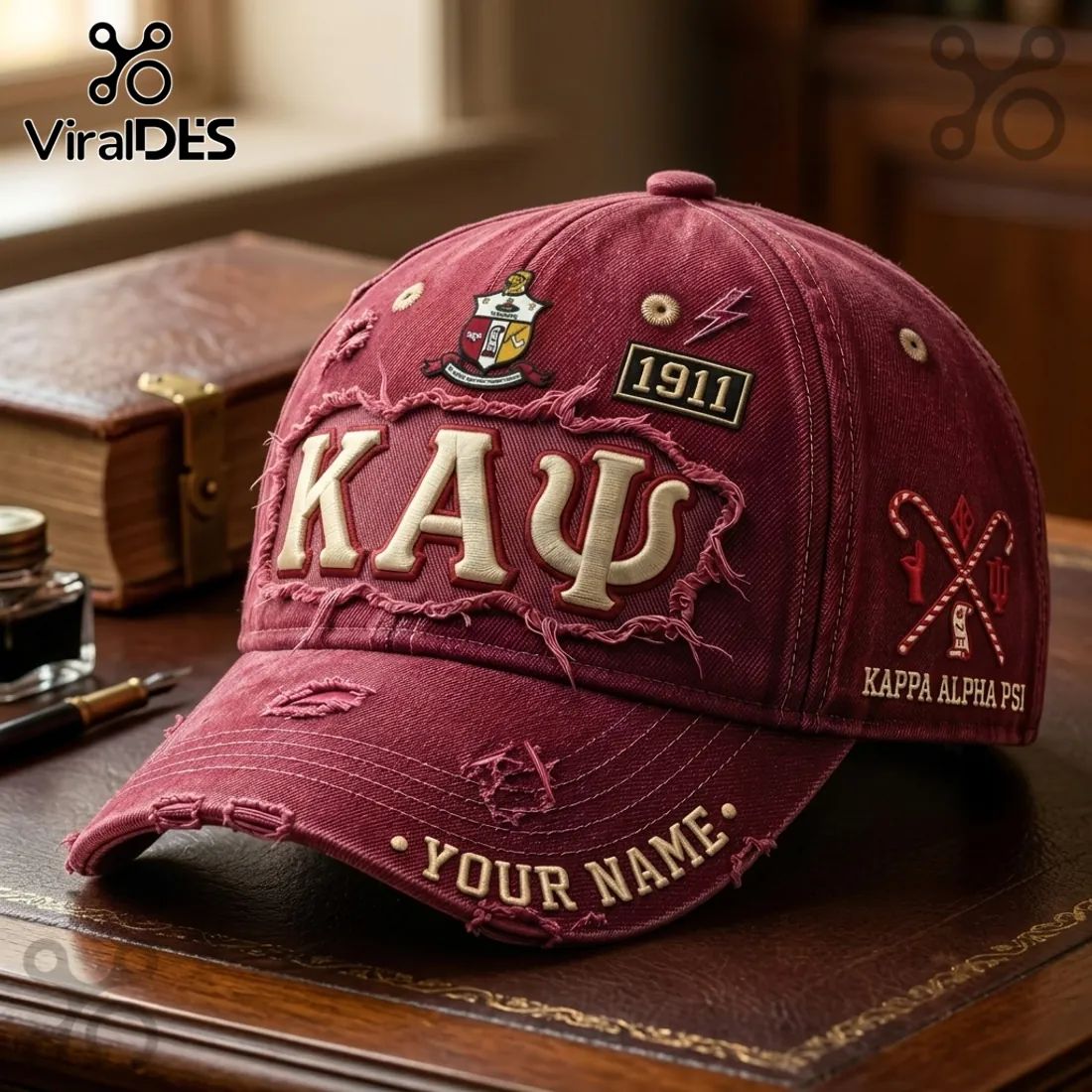 Kappa Alpha Psi 1911 Personalized Crimson Distressed Baseball Cap