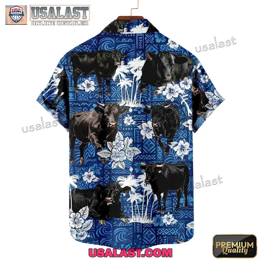 Blue Tribal Tiki Hibiscus Cattle Aloha Hawaiian Shirt