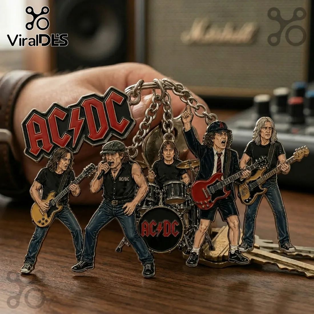 ACDC Rock Band Multi-Charm Metal Keychain 2026
