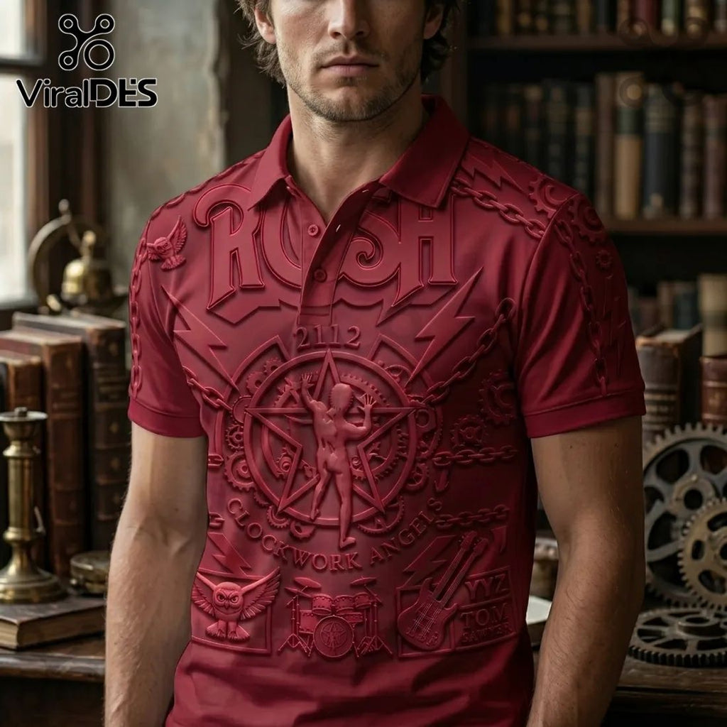 Premium Rush 2112 Embossed Red Short Sleeve Polo Shirt