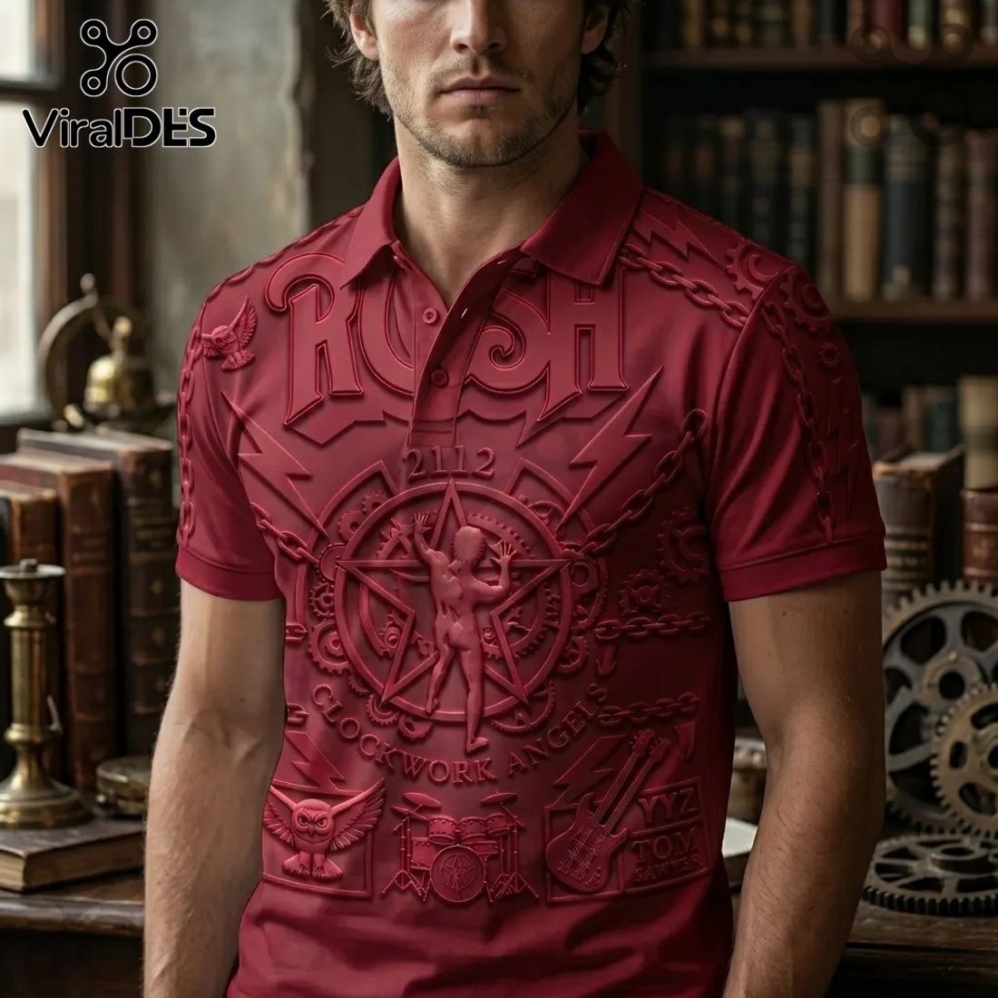 Premium Rush 2112 Embossed Red Short Sleeve Polo Shirt