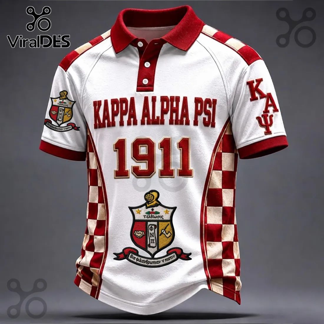 Kappa Alpha Psi Fraternity 1911 Crest Crimson White Polo Shirt