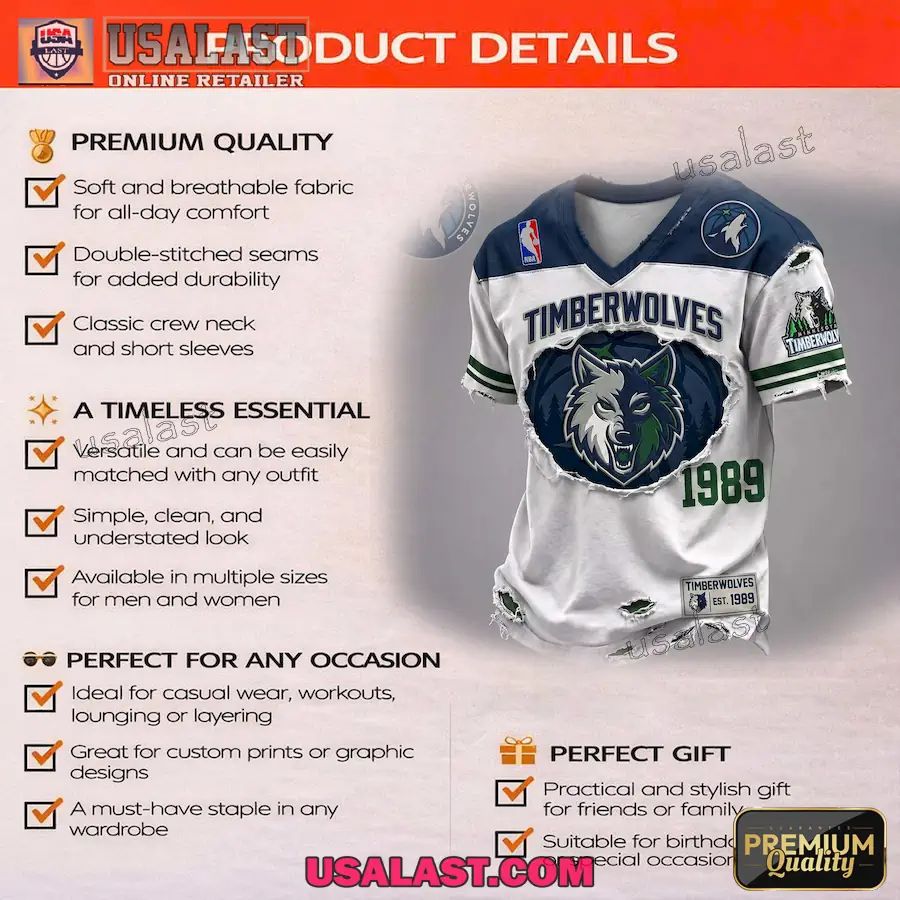 Minnesota Timberwolves Premium Printed V-Neck Shirt