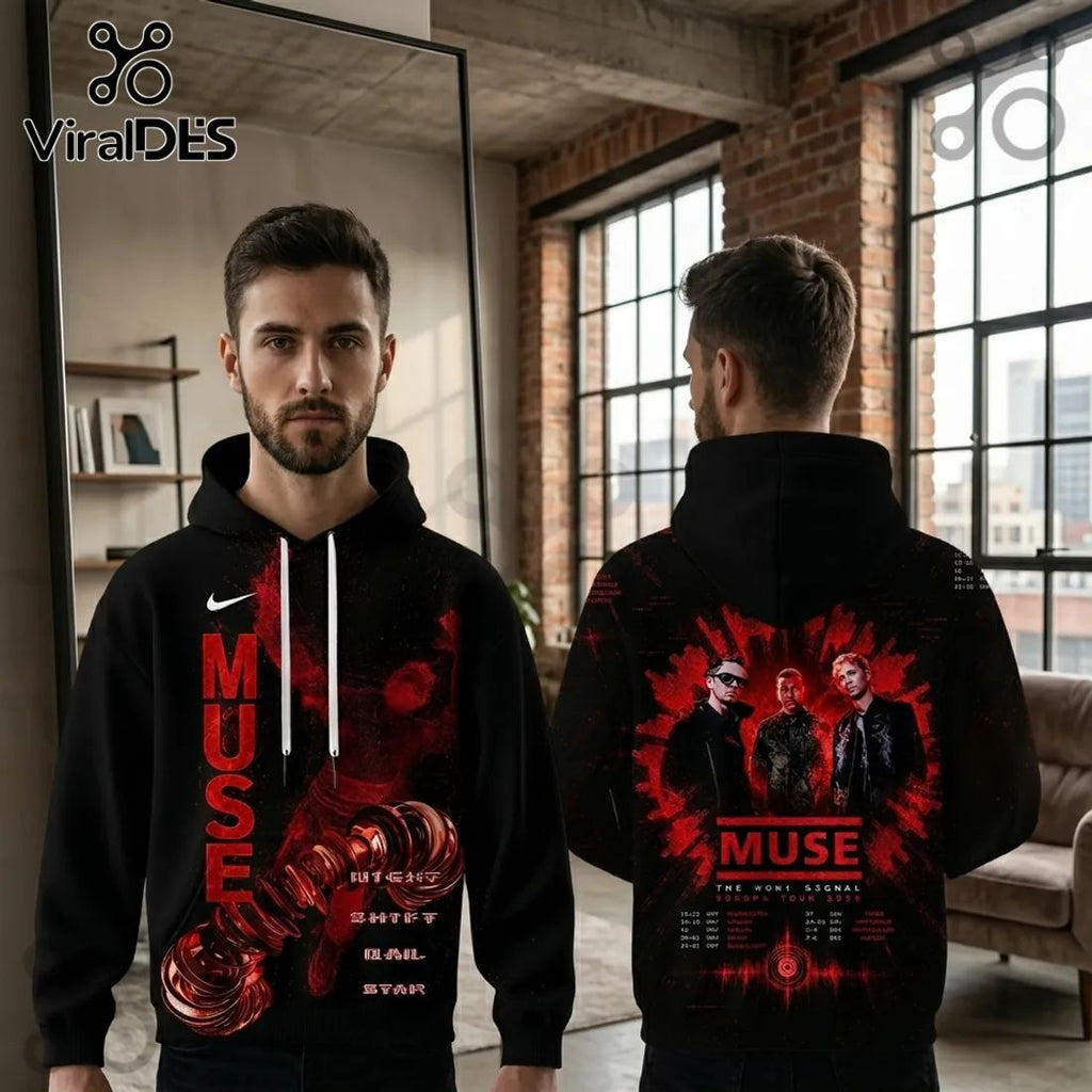 Muse The Wow Signal Europa Tour 2026 Black Cotton Concert Pullover Hoodie