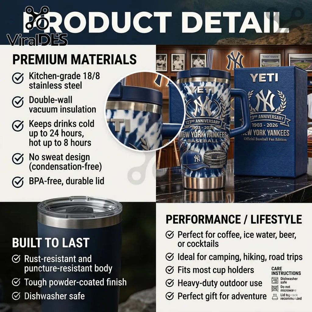 YETI x New York Yankees 123rd Anniversary Stainless Steel Tumbler