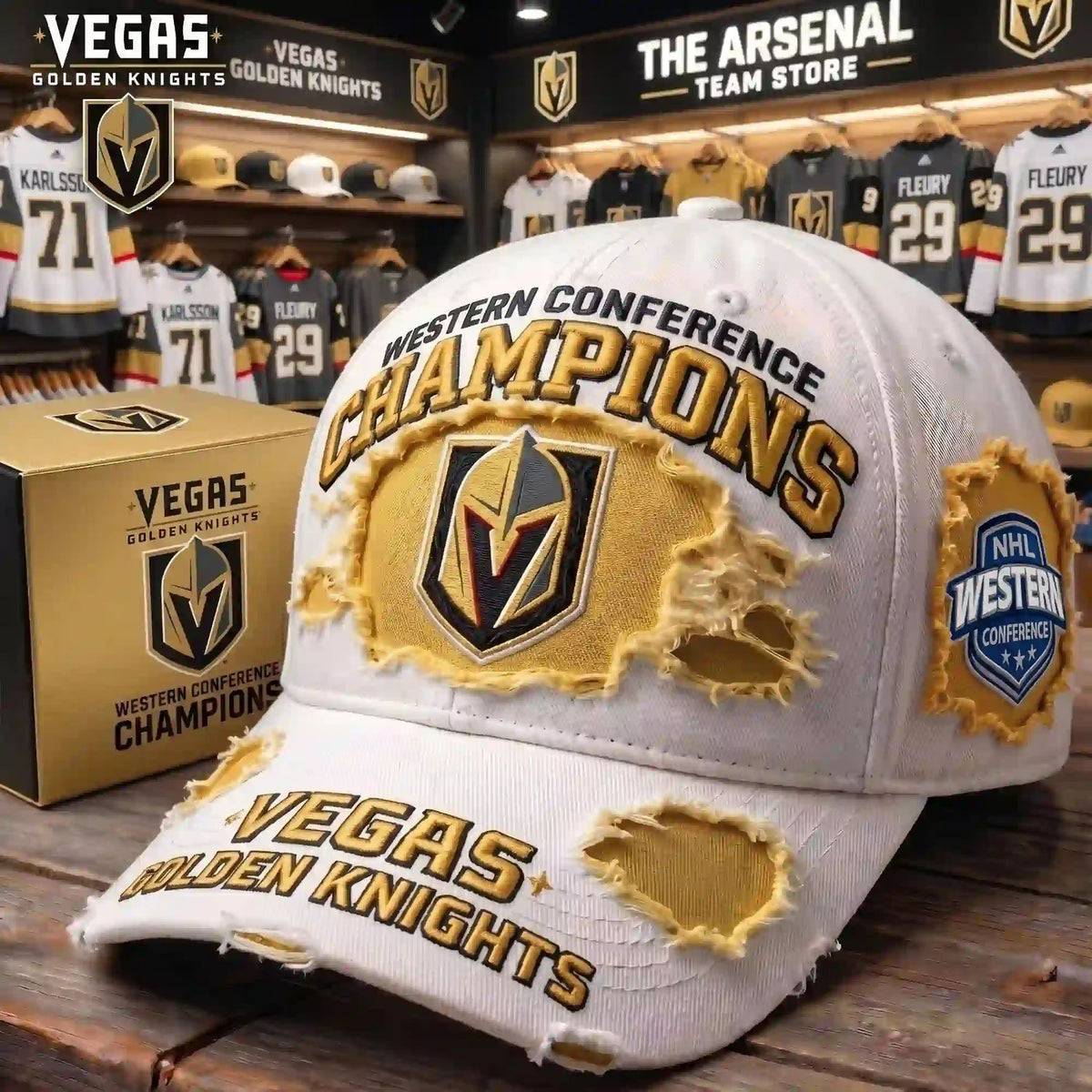 Vegas Golden Knights Western Conference Champions Distressed Cap Hat