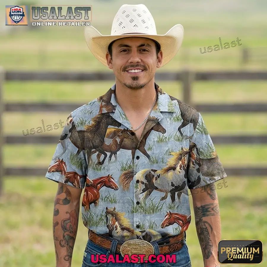 Western Horse Short Sleeve Hawaiian Shirt