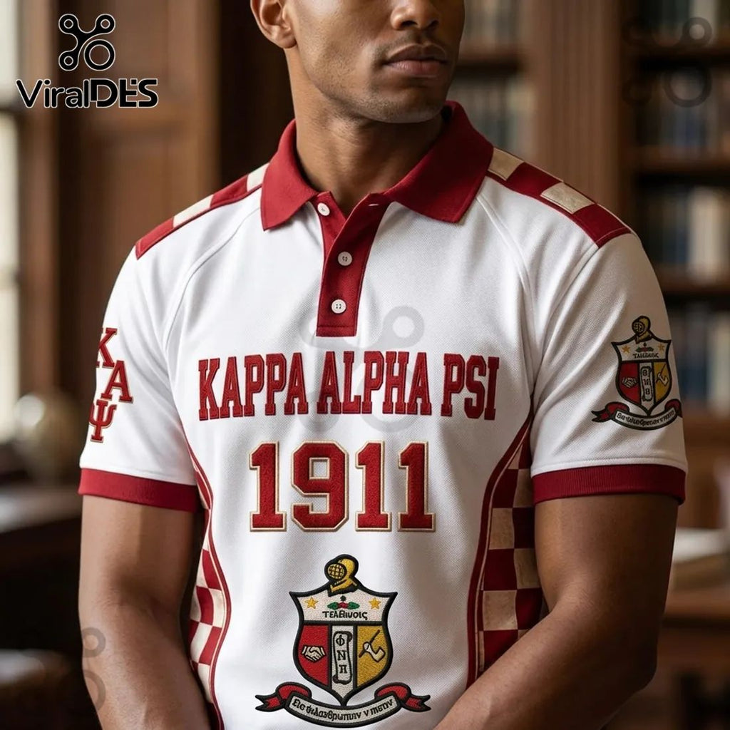 Kappa Alpha Psi Fraternity 1911 Crest Crimson White Polo Shirt