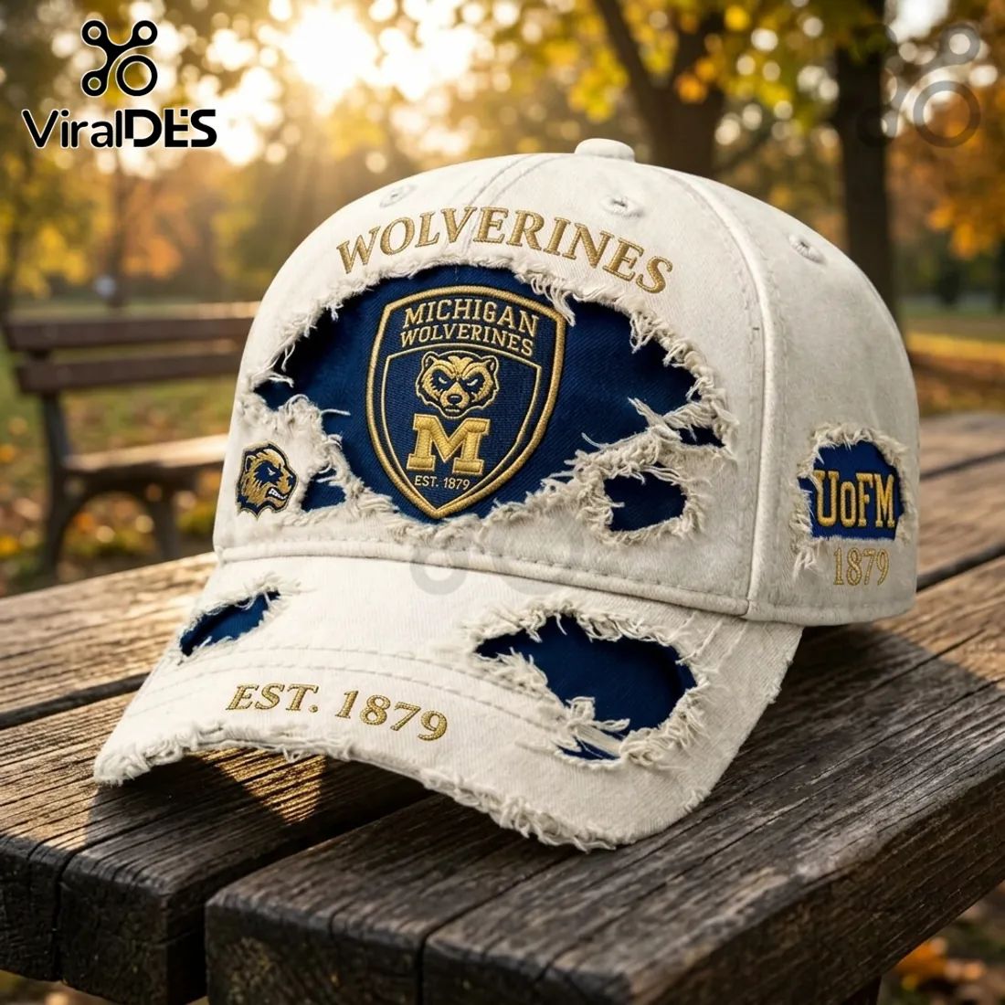 Michigan Wolverines Premium Distressed Off-White Baseball Cap