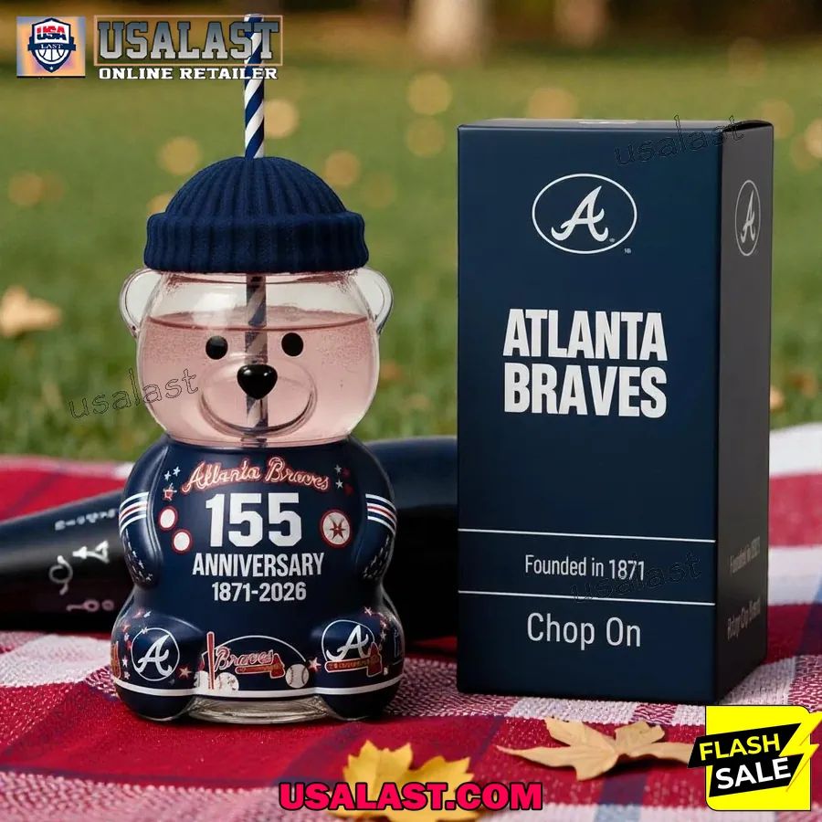 Atlanta Braves 155th Anniversary 1871-2026 Bear Glass Cup, Bear Bottle