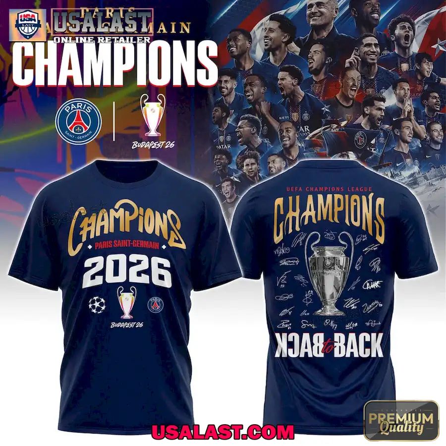 Paris Saint-Germain 2026 UEFA Champions Back To Back 3D T-Shirt