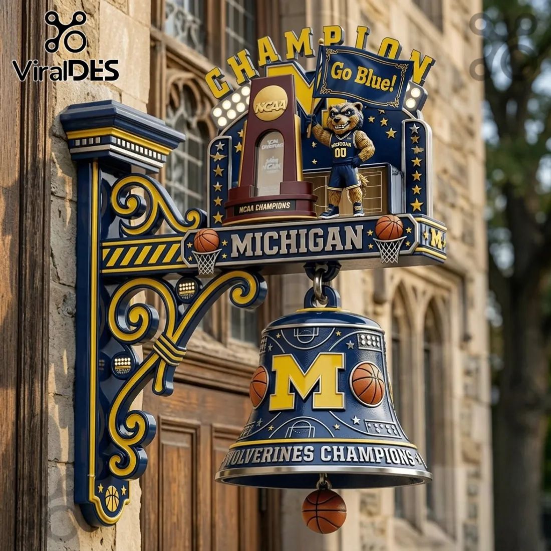 Michigan Wolverines NCAA Basketball Champions Hanging Wall Bell