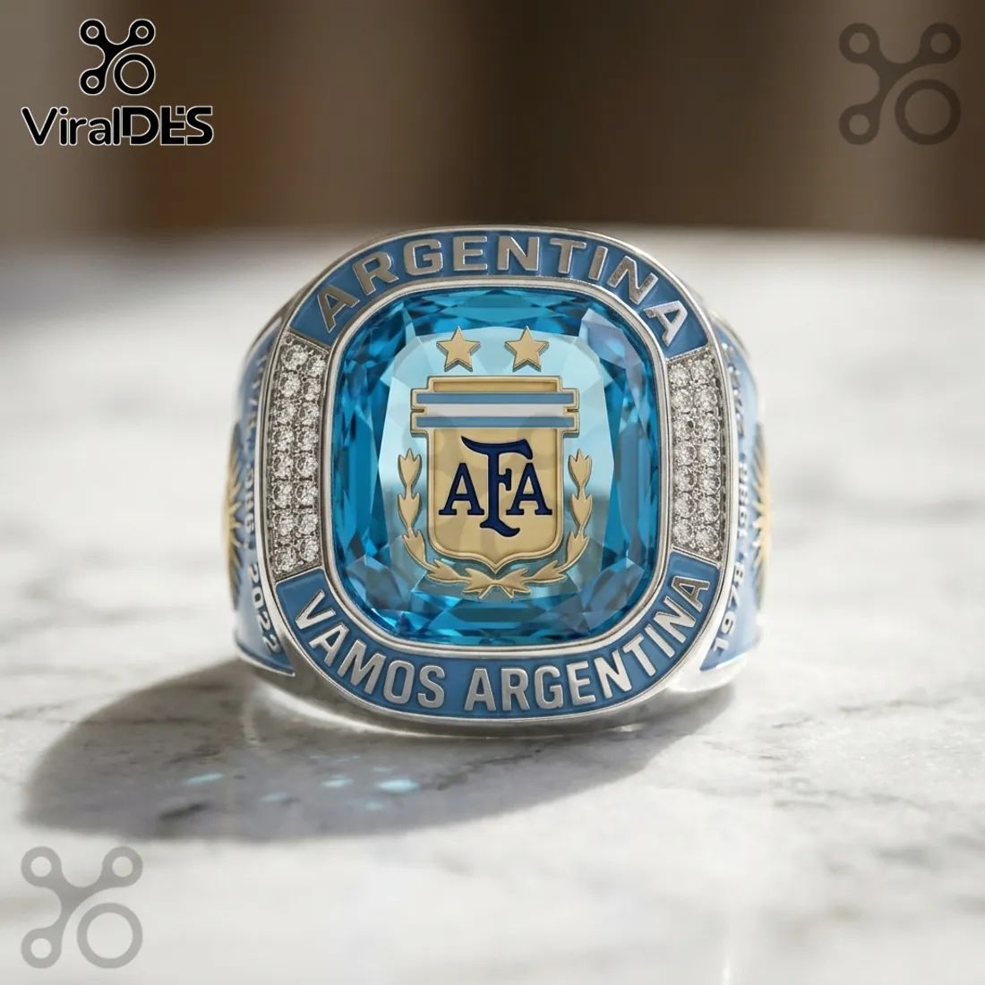 Argentina Soccer Team Triple Champion Commemorative Silver Ring