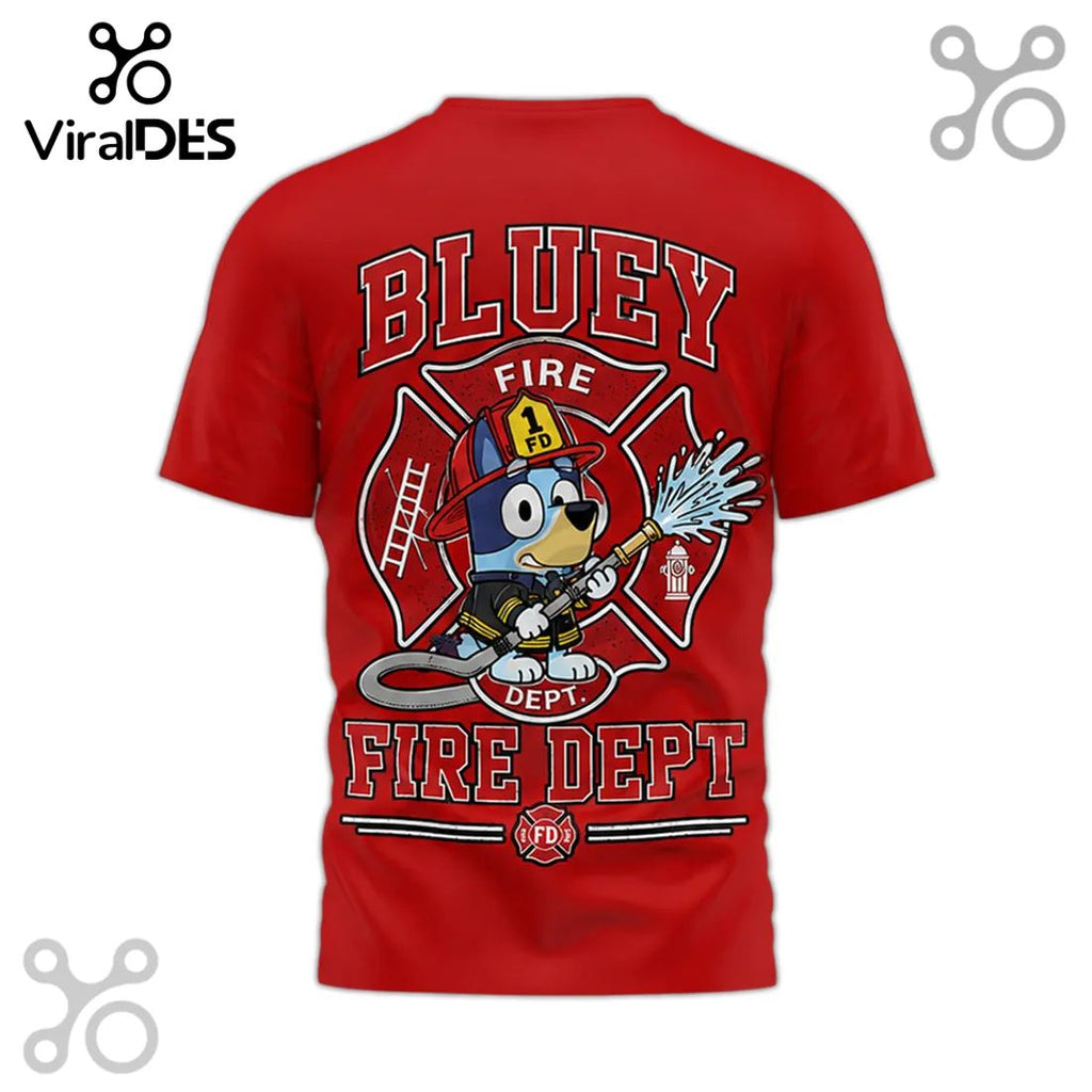 Bluey Fire Department Cartoon Character Graphic T-Shirt