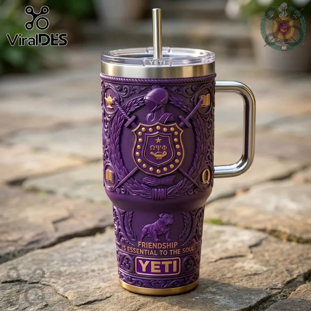 Omega Psi Phi 1911 Fraternity Purple Gold YETI Handle Tumbler