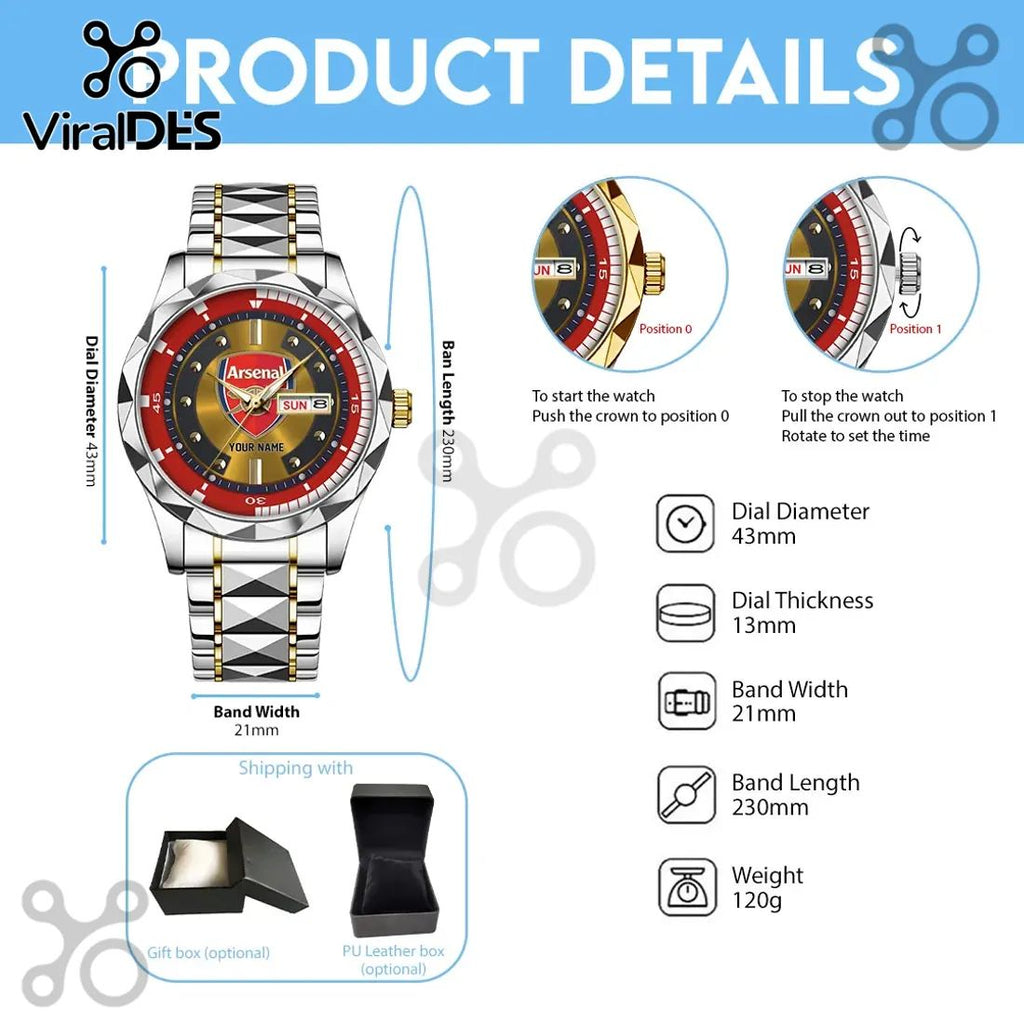 Arsenal FC Two-Tone Stainless Steel Luxury Quartz Wrist Watch