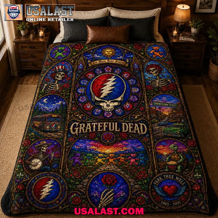 Grateful Dead The Music Never Stopped Stained Glass Quilt Blanket