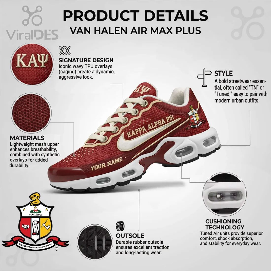 Kappa Alpha Psi Fraternity Personalized Red Custom Air Max Plus