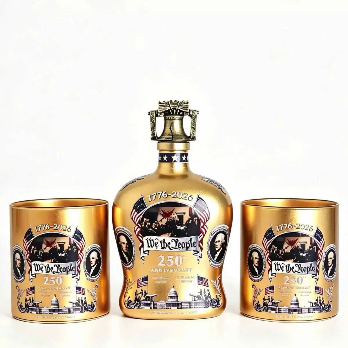 We The People 250th Anniversary Golden Bottle And Glass Combo Set