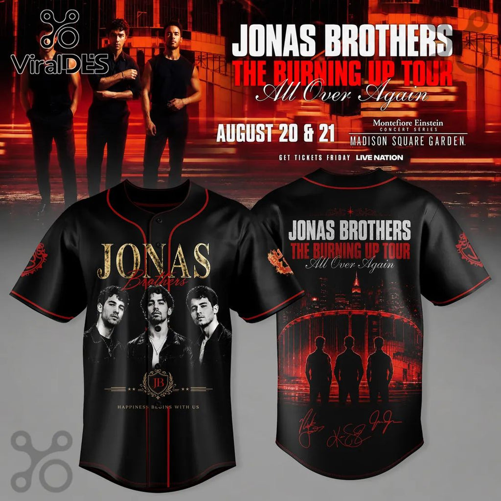 Jonas Brothers The Burning Up Tour Black Baseball Jersey