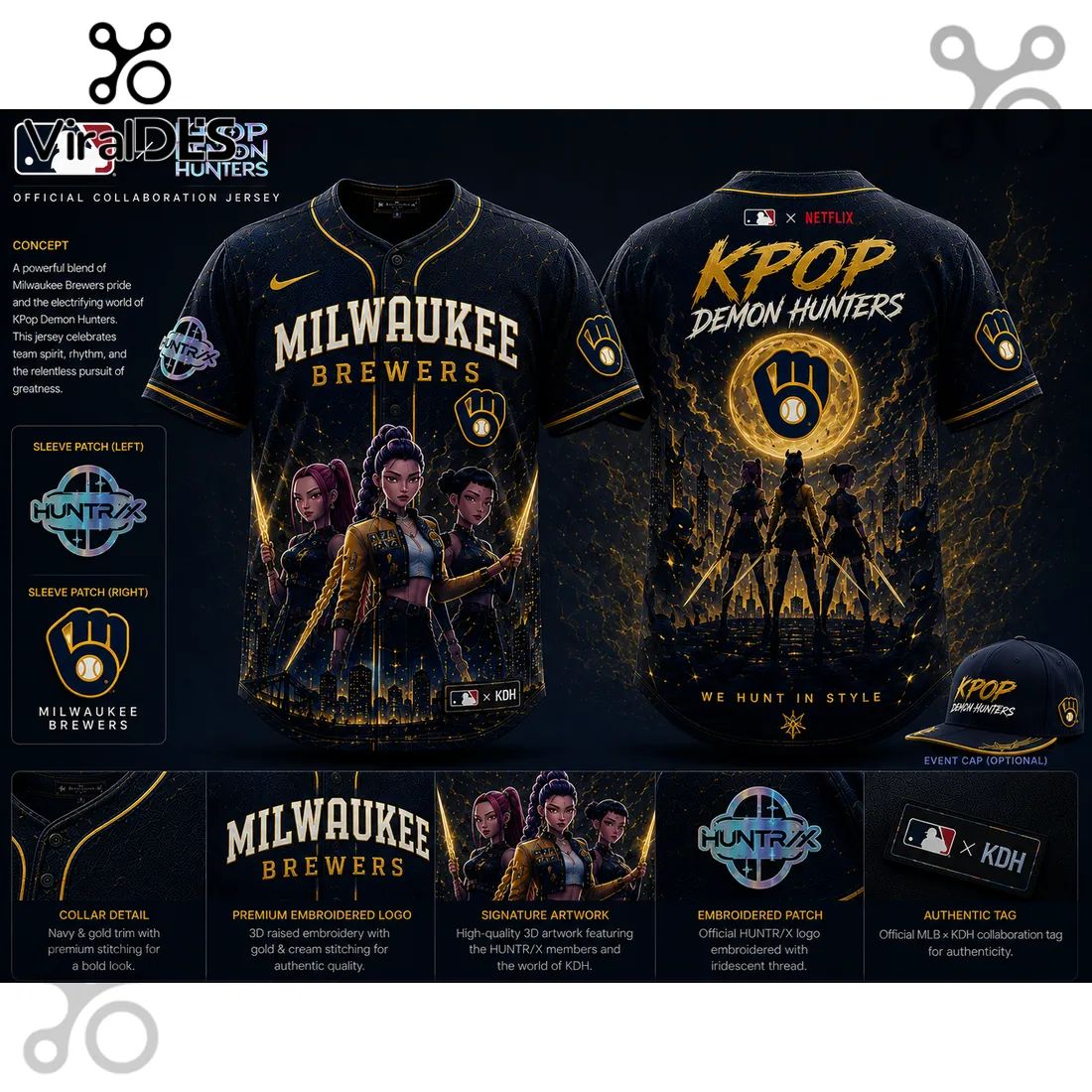 Milwaukee Brewers x KPop Demon Hunters Navy Jersey