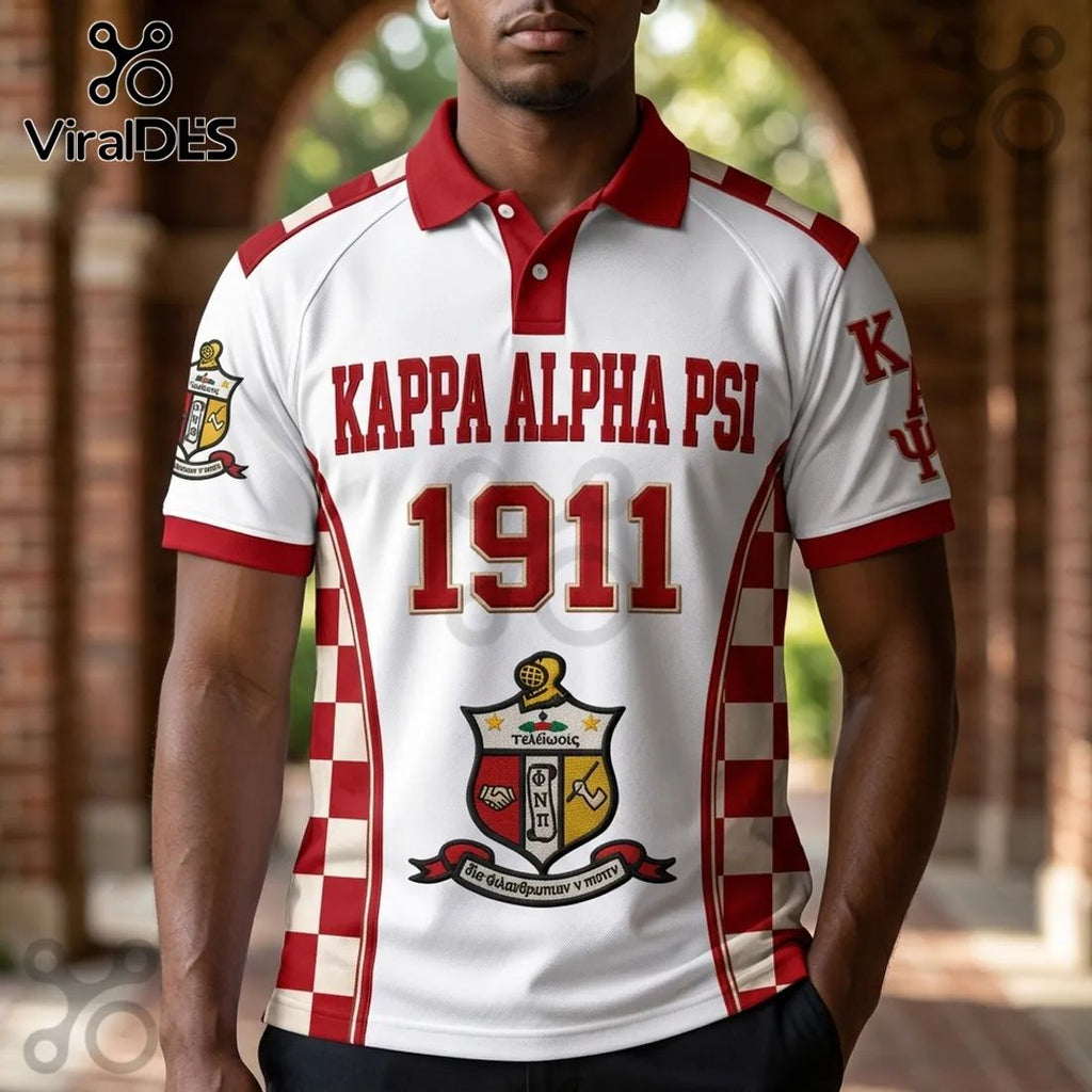 Kappa Alpha Psi Fraternity 1911 Crest Crimson White Polo Shirt