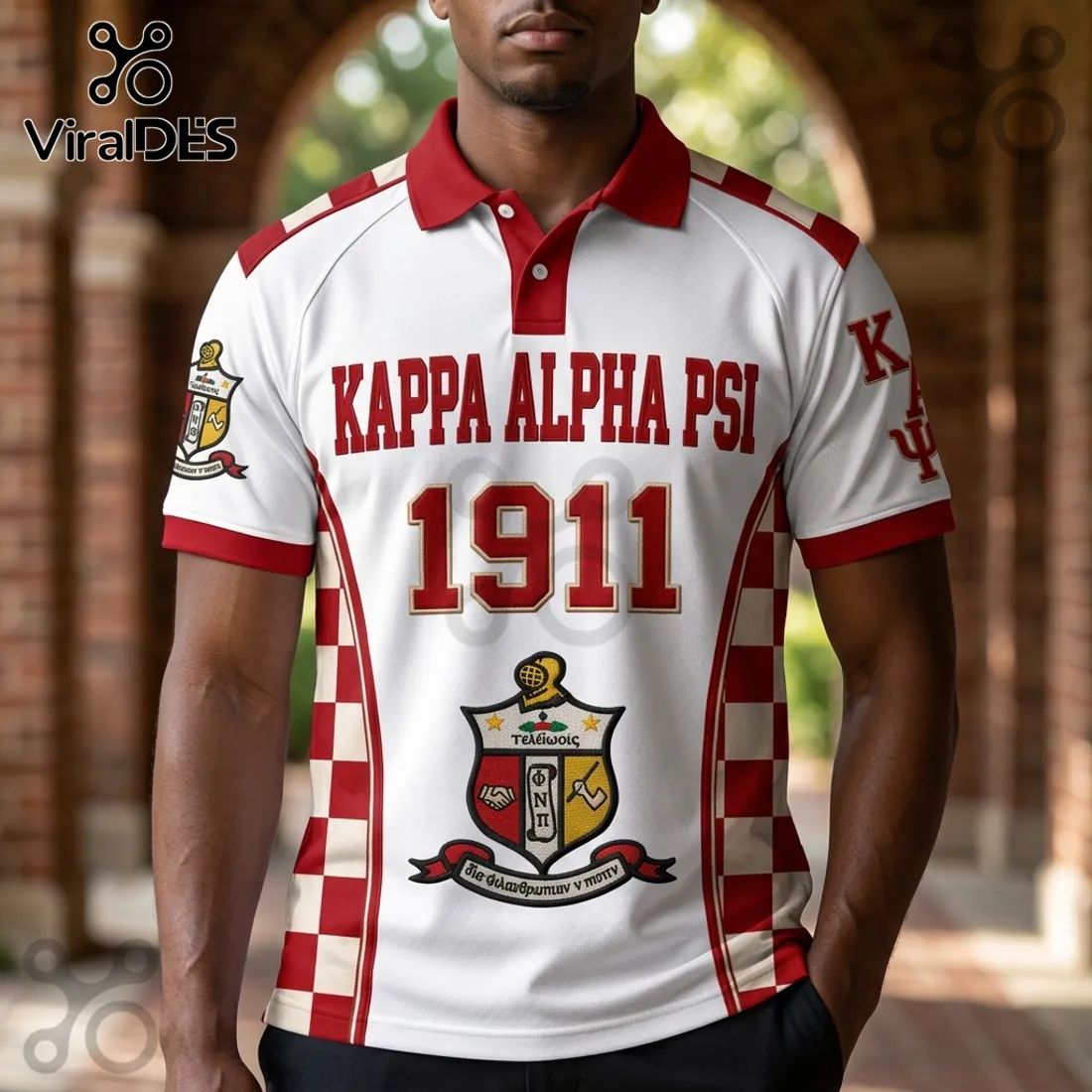 Kappa Alpha Psi Fraternity 1911 Crest Crimson White Polo Shirt