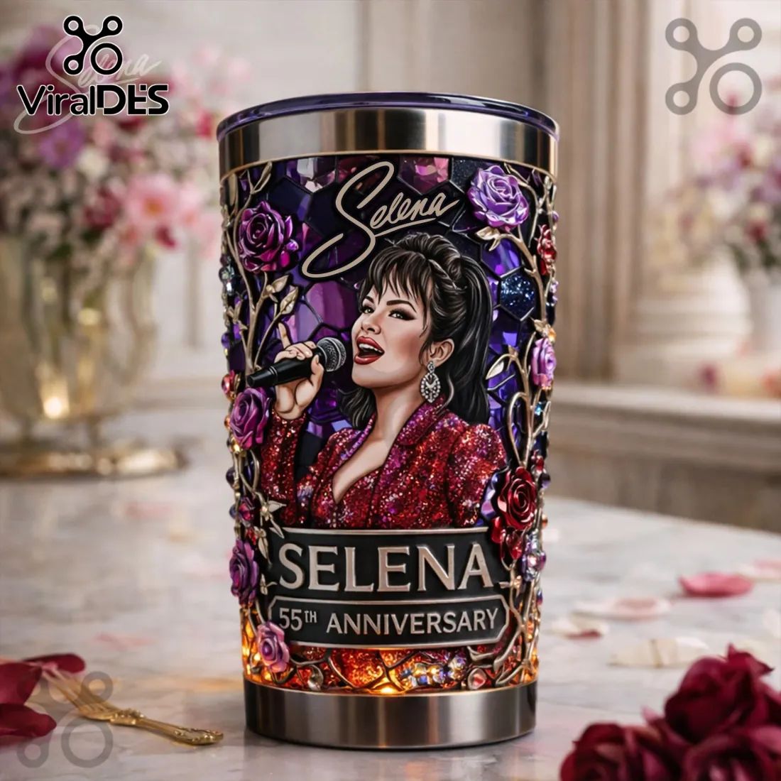 Selena Purple Rose 55th Anniversary Stainless Steel Tumbler