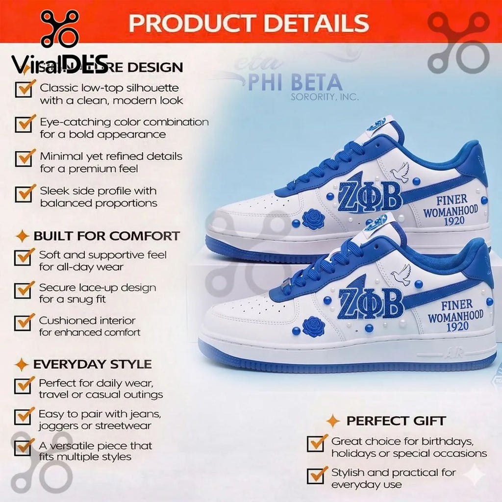 Zeta Phi Beta Sorority AF1 1920 Blue and White Air Force 1 Sneakers