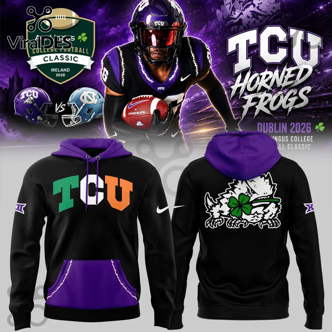 TCU Horned Frogs x Aer Lingus College Football Classic 2026 Black Mascot Hoodie