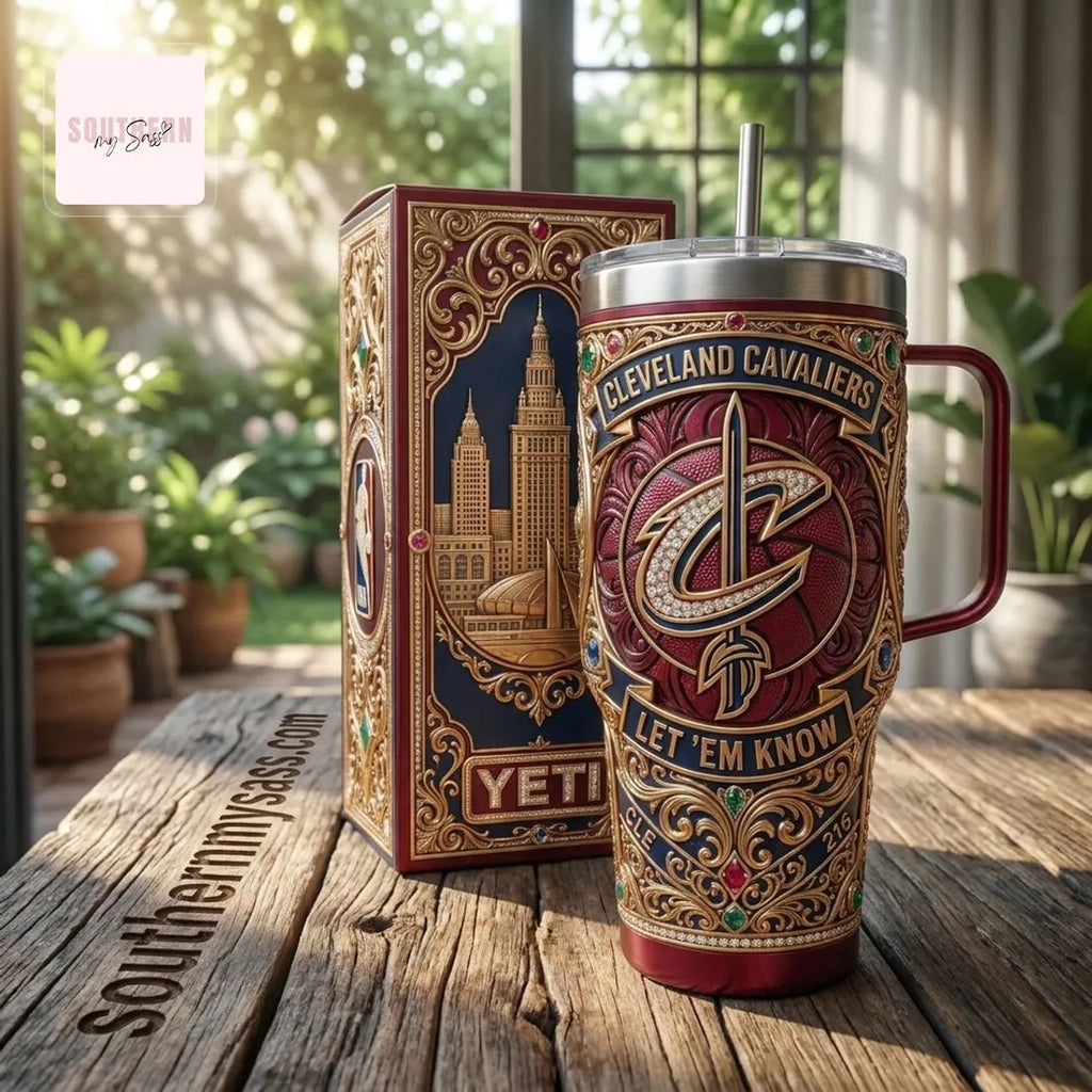 Cleveland Cavaliers NBA Luxury Ornate 40oz Tumbler With Handle
