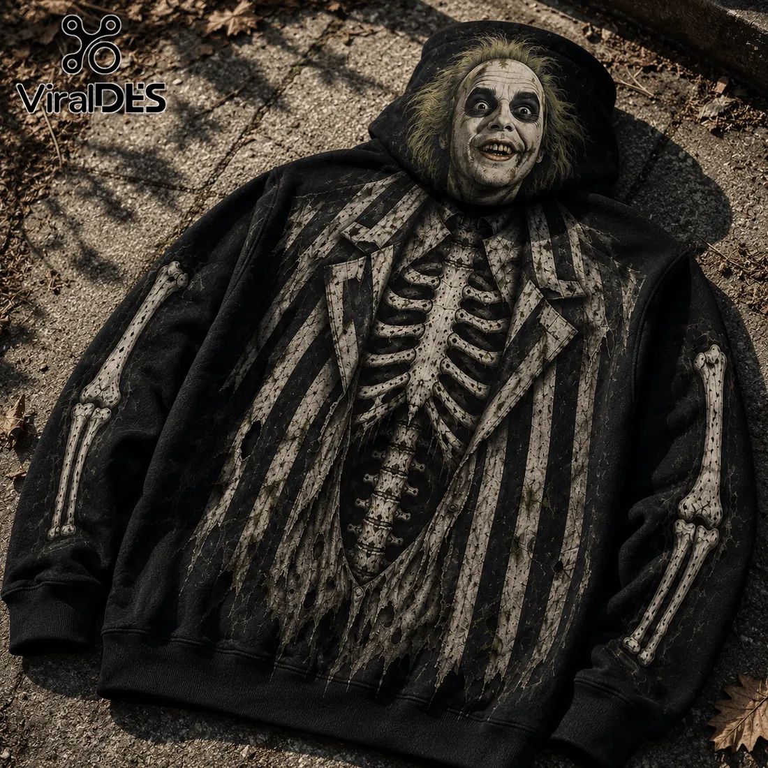Beetlejuice Illustrated Skeleton Costume Hoodie
