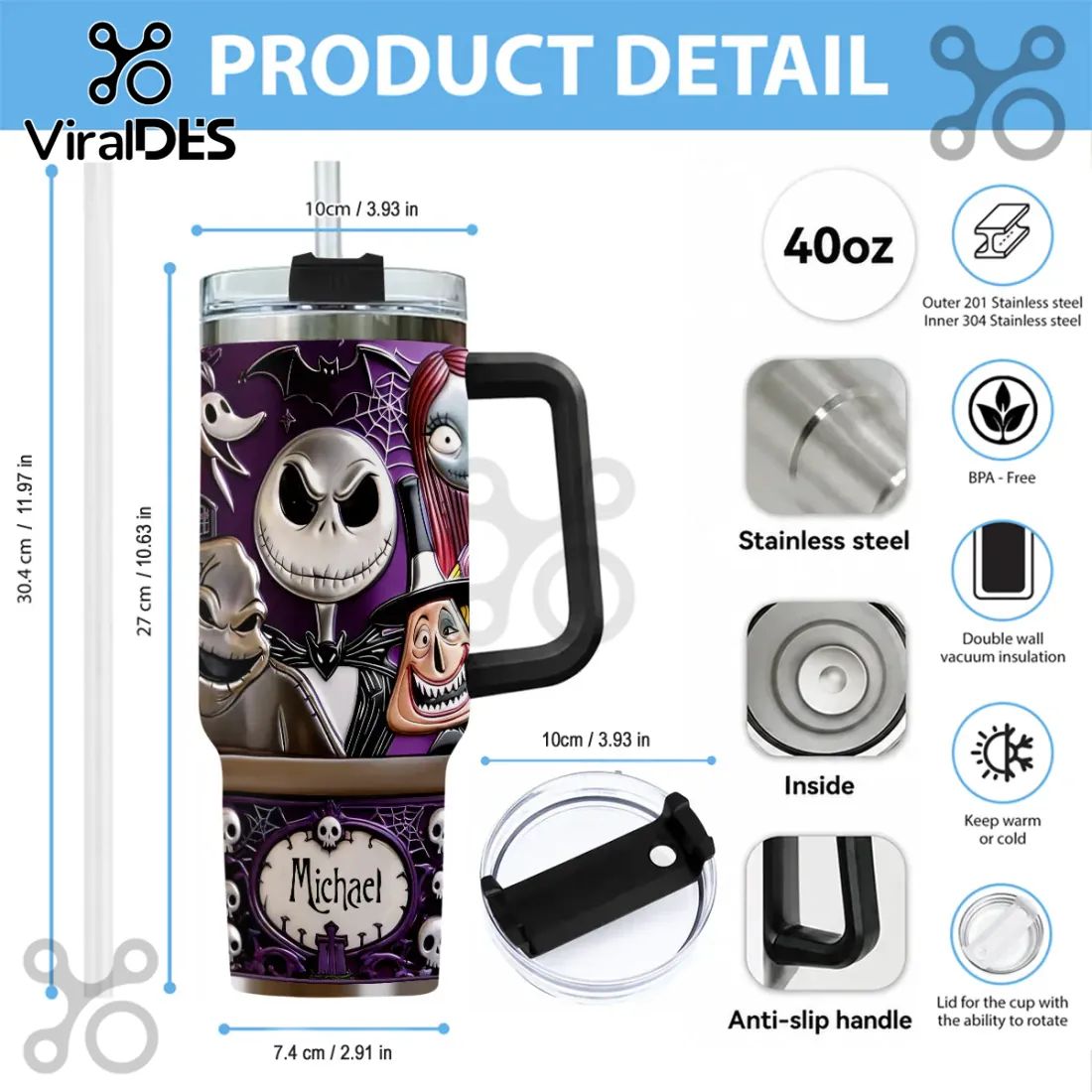 Personalized Nightmare Before Christmas Jack Skellington Gift for Men Tumbler