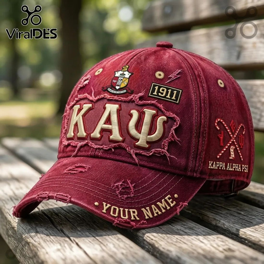 Kappa Alpha Psi 1911 Personalized Crimson Distressed Baseball Cap