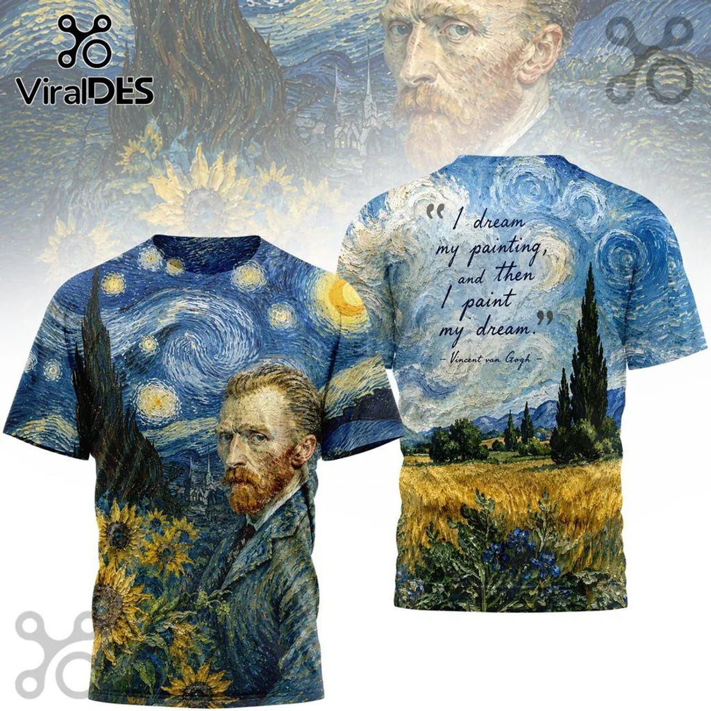 Vincent van Gogh Starry Night Wheat Field Art Portrait Collectible Shirt