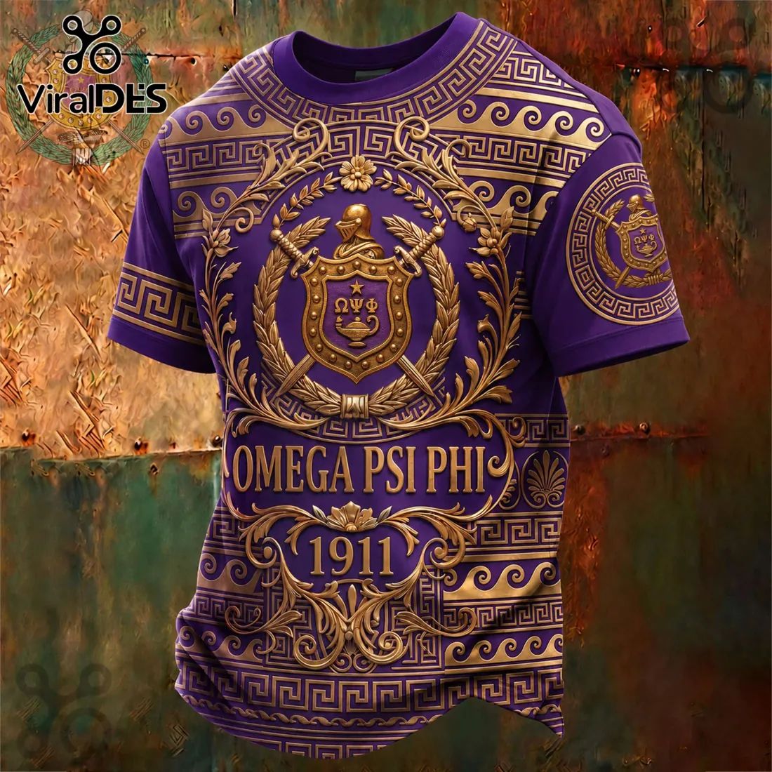 Omega Psi Phi 1911 Gold Greek Key Purple Shirt