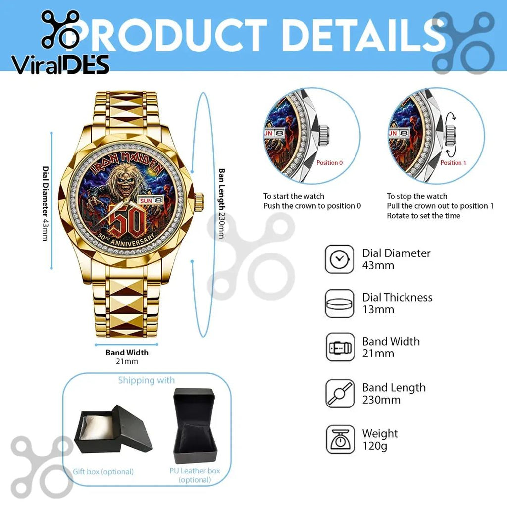 Iron Maiden 50th Anniversary Gold Tone Quartz Watch